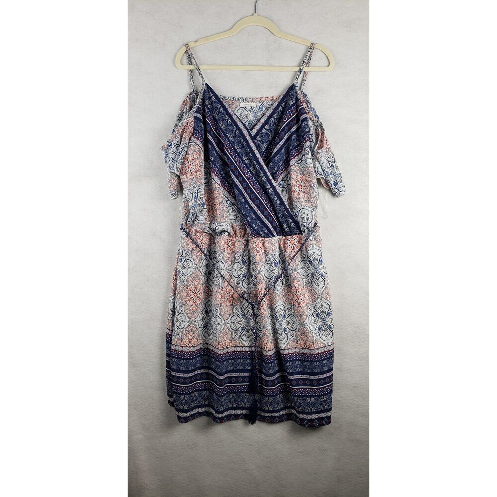 Maurices Women's 2X Cold Shoulder Wrap Dress Blue Rust‎ Boho Paisley Western